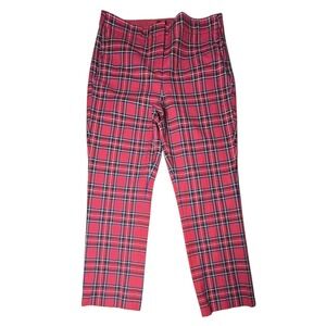 J Crew Tartan Plaid Crop‎ Pants Womens 16 Tall Straight Red Holiday NWT BU808